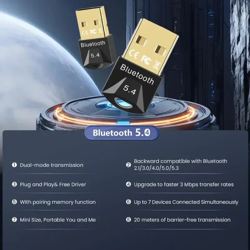 Adaptateur USB Bluetooth pour PC, récepteur dongle Bluetooth 5.4/5.3/5.1/5.0 pour haut-parleur, souris, clavier et émetteur audio musical 5