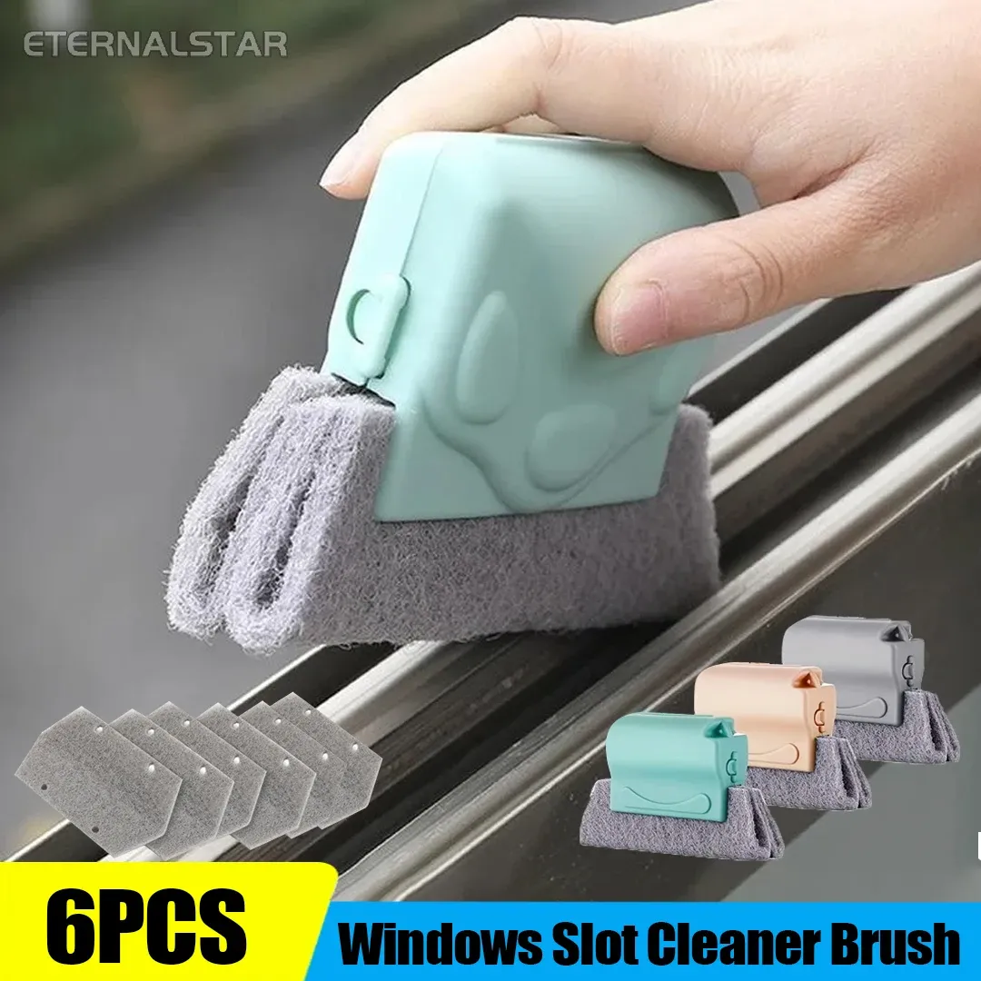 Chiffon et brosse de nettoyage pour rainures de fenêtres et rails de portes coulissantes - Image 1