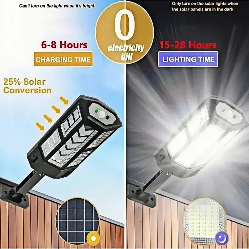 Projecteur solaire extérieur 15 000 lm, éclairage 500 m², détecteur de mouvement, IP65 étanche, lampe murale solaire pour jardin et rue 2