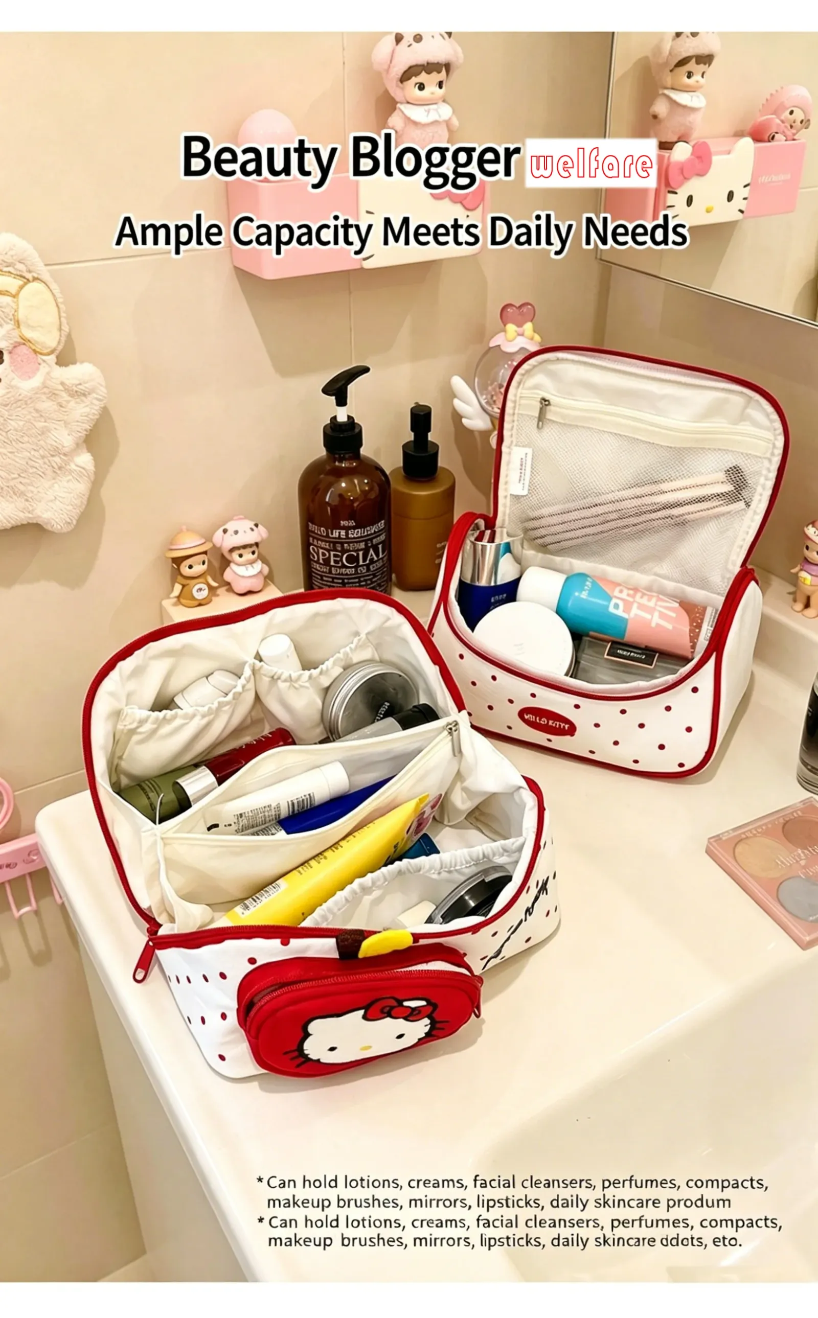 Sac à cosmétiques Hello Kitty, intérieur organisé