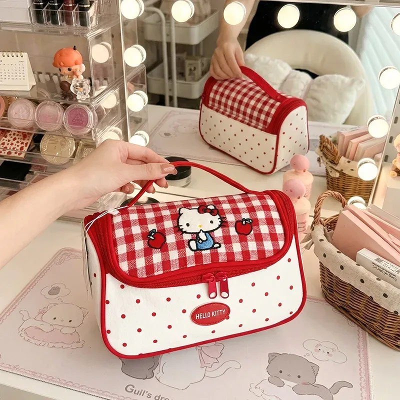Trousse de toilette Hello Kitty grande capacité, organisateur de maquillage de voyage avec poignée 9