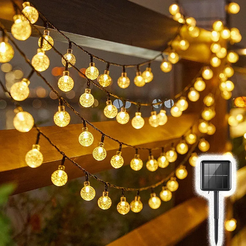 Boule lumineuse solaire à bulles avec guirlande à gouttes d'eau, éclairage d'extérieur étanche