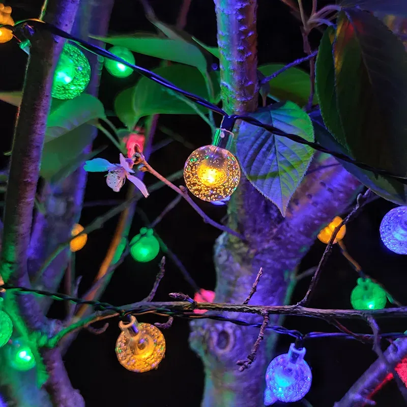 Boule lumineuse solaire à bulles avec guirlande à gouttes d'eau, éclairage d'extérieur étanche 2