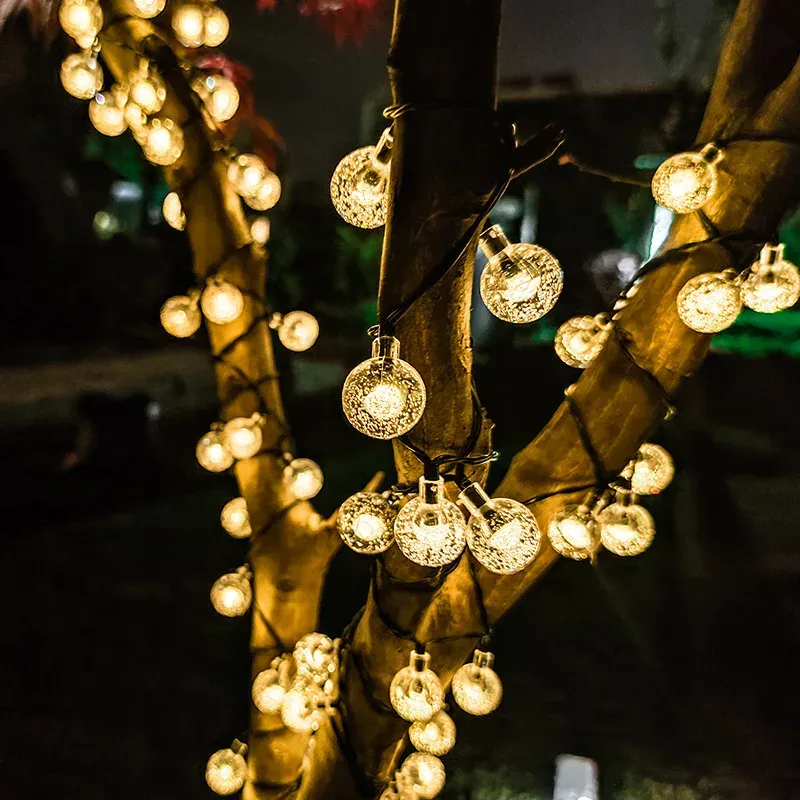 Boule lumineuse solaire à bulles avec guirlande à gouttes d'eau, éclairage d'extérieur étanche 5