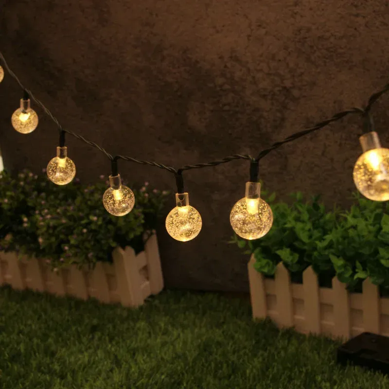 Boule lumineuse solaire à bulles avec guirlande à gouttes d'eau, éclairage d'extérieur étanche 6