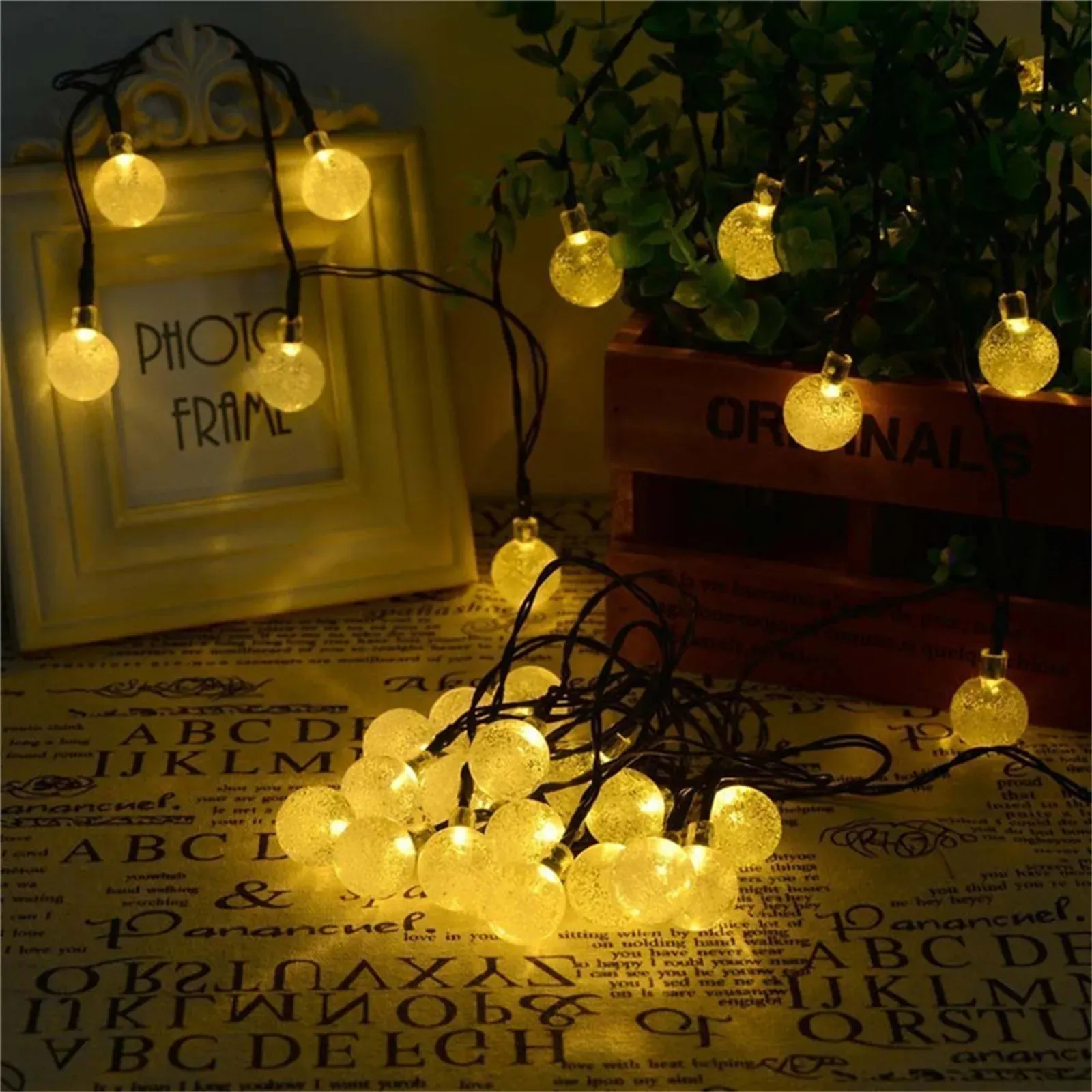 Guirlande boules à bulles solaires, jeux de lumière