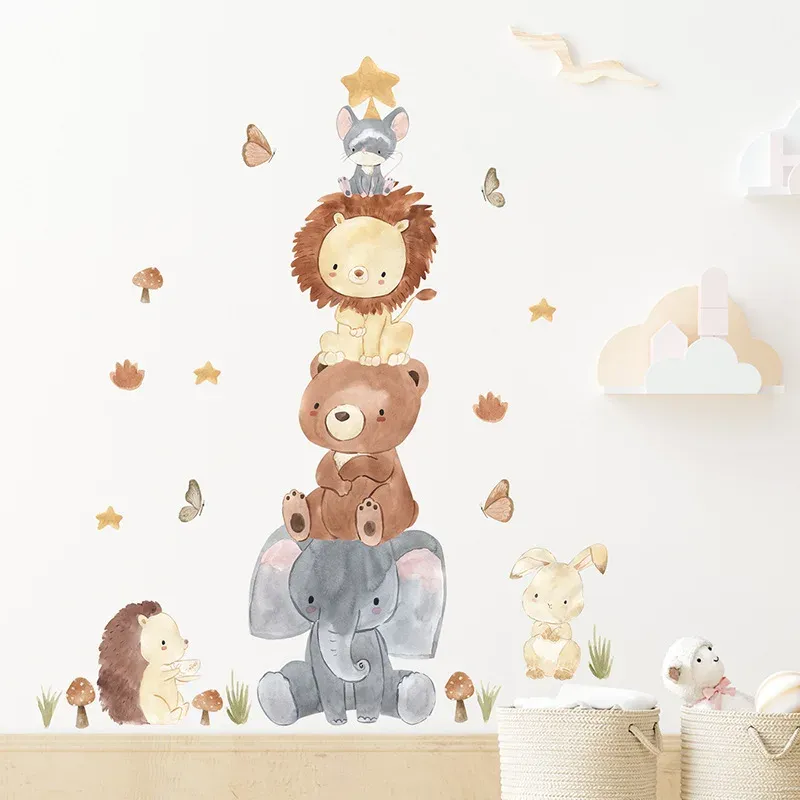 Autocollants muraux animaux de la forêt pour chambre d'enfant, en vinyle, éléphant et lion 3