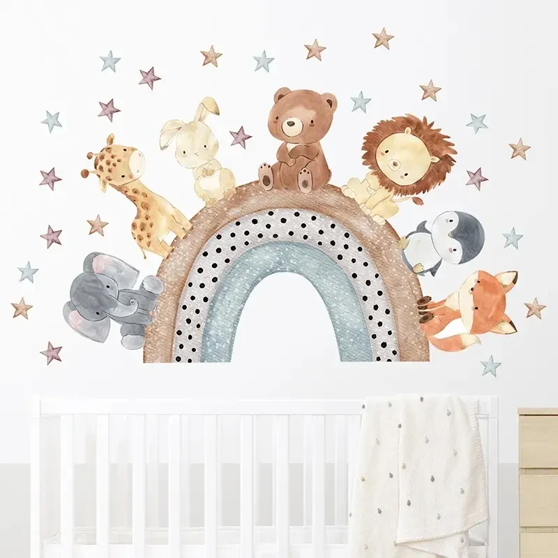Autocollants muraux animaux de la forêt pour chambre d'enfant, en vinyle, éléphant et lion 4