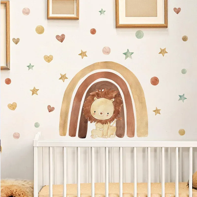 Autocollants muraux animaux de la forêt pour chambre d'enfant, en vinyle, éléphant et lion 5