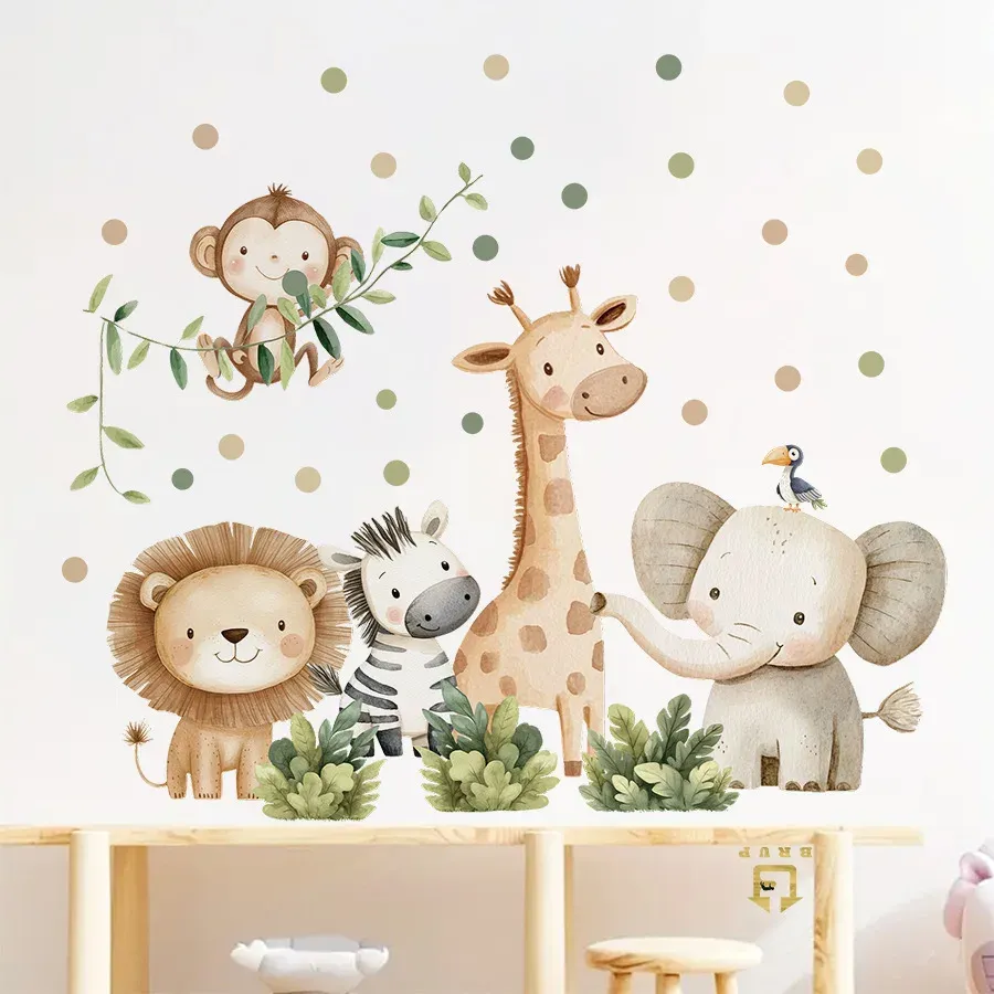 Autocollants muraux animaux de la forêt pour chambre d'enfant, en vinyle, éléphant et lion 29