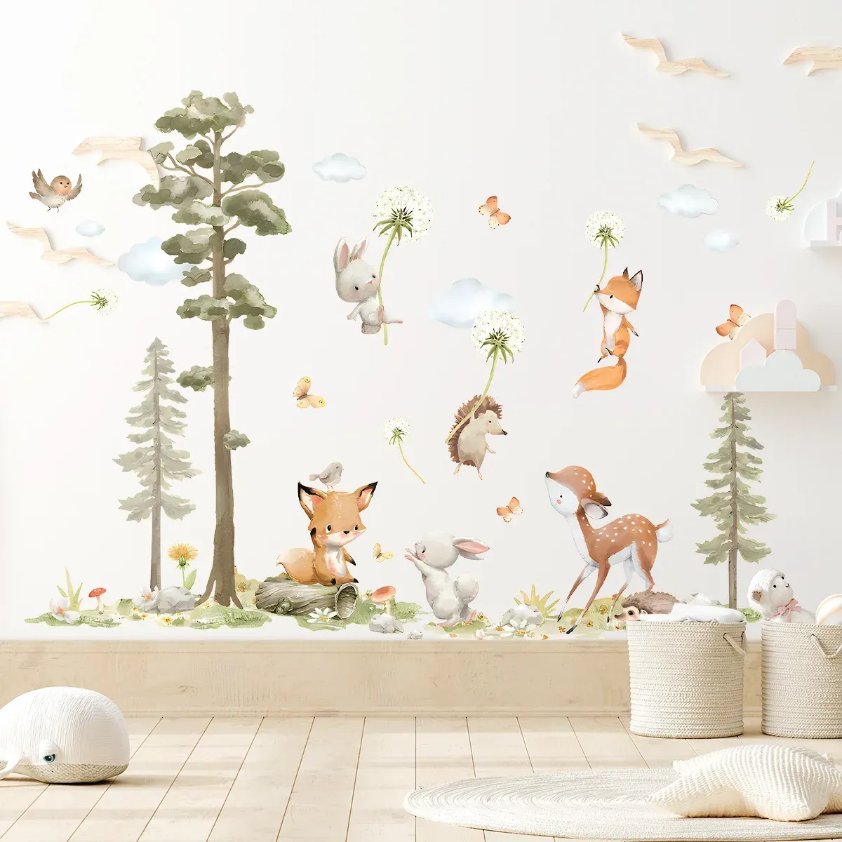 Autocollants muraux animaux de la forêt pour chambre d'enfant, en vinyle, éléphant et lion 8