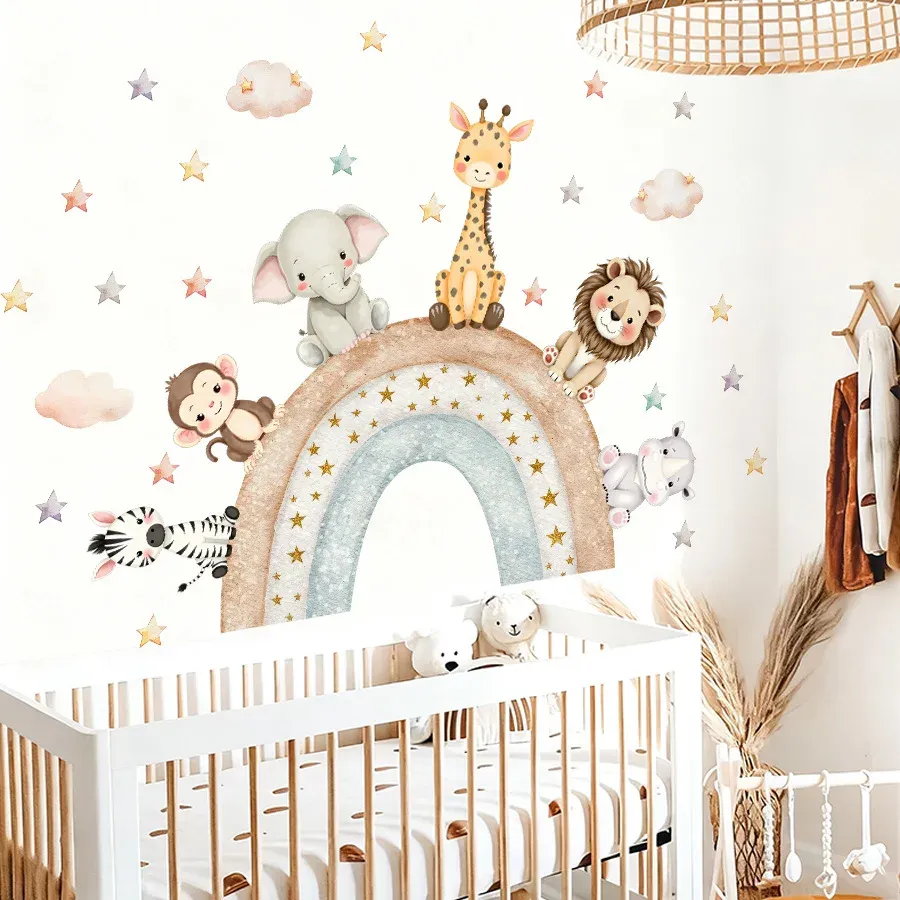 Autocollants muraux animaux de la forêt pour chambre d'enfant, en vinyle, éléphant et lion 28