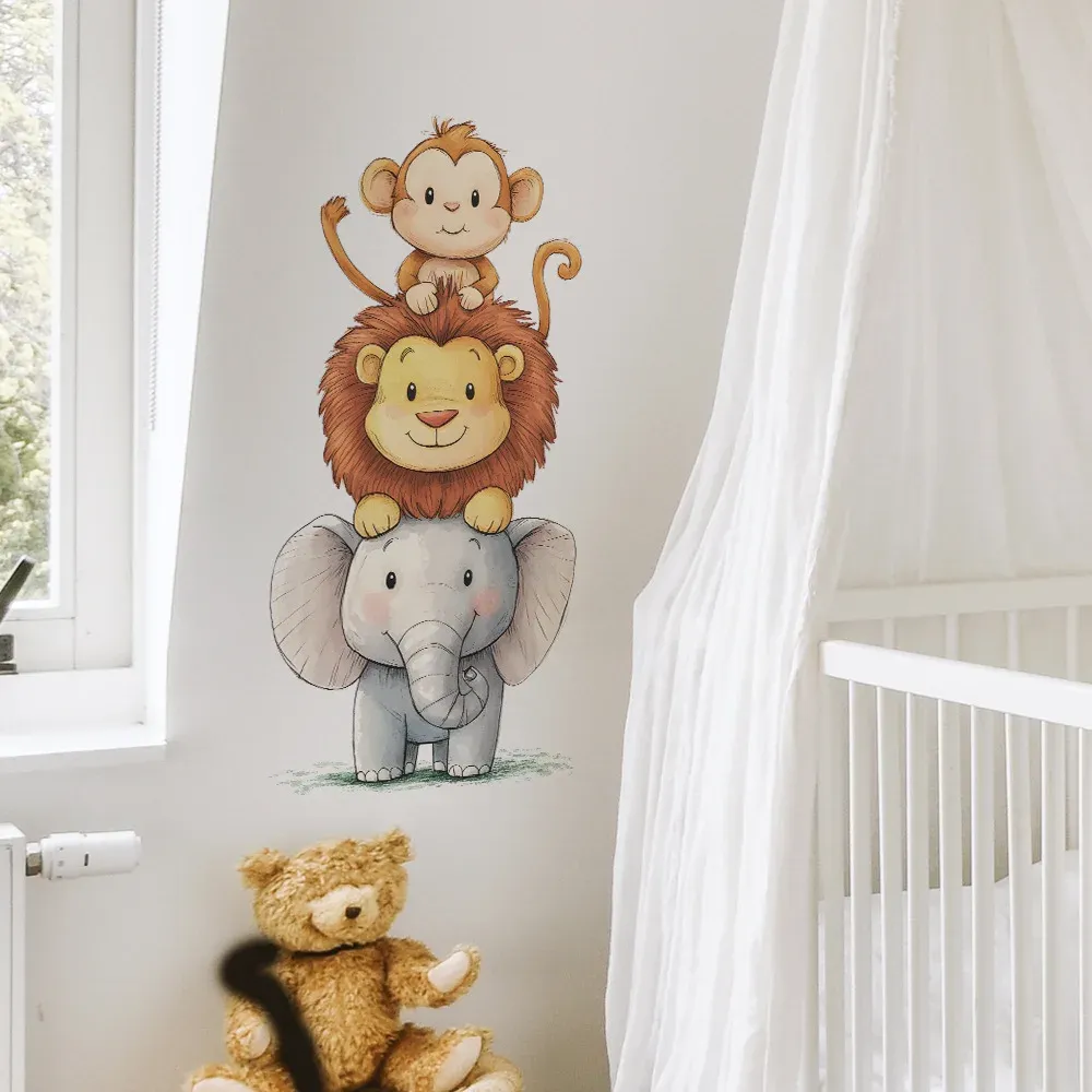 Autocollants muraux animaux de la forêt pour chambre d'enfant, en vinyle, éléphant et lion 26