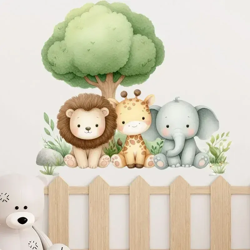 Autocollants muraux animaux de la forêt pour chambre d'enfant, en vinyle, éléphant et lion 22