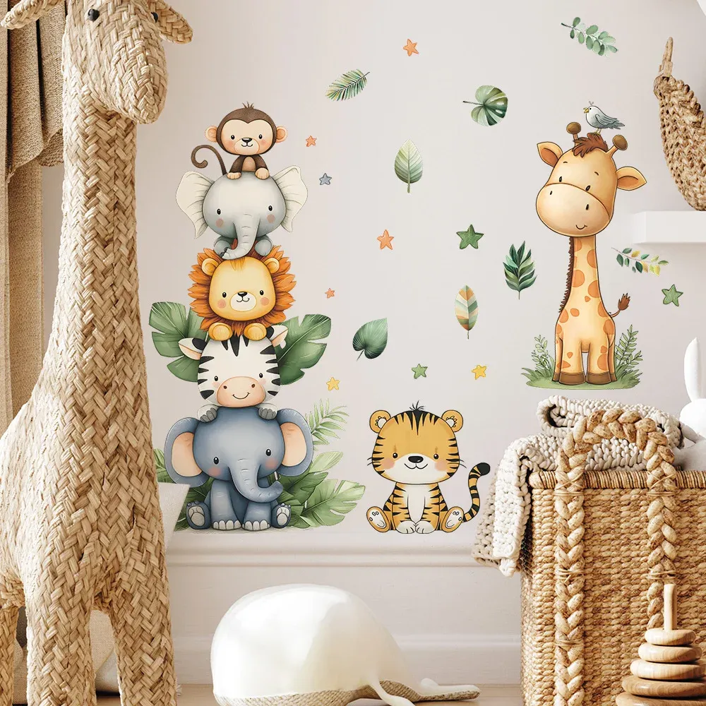 Autocollants muraux animaux de la forêt pour chambre d'enfant, en vinyle, éléphant et lion 31