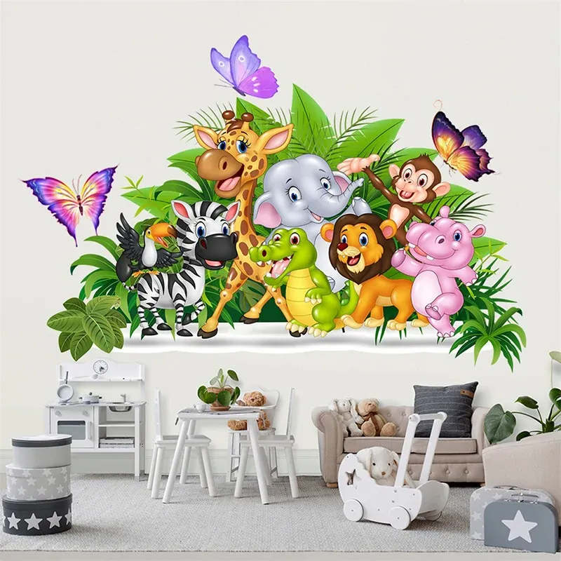 Autocollants muraux animaux de la forêt pour chambre d'enfant, en vinyle, éléphant et lion 7
