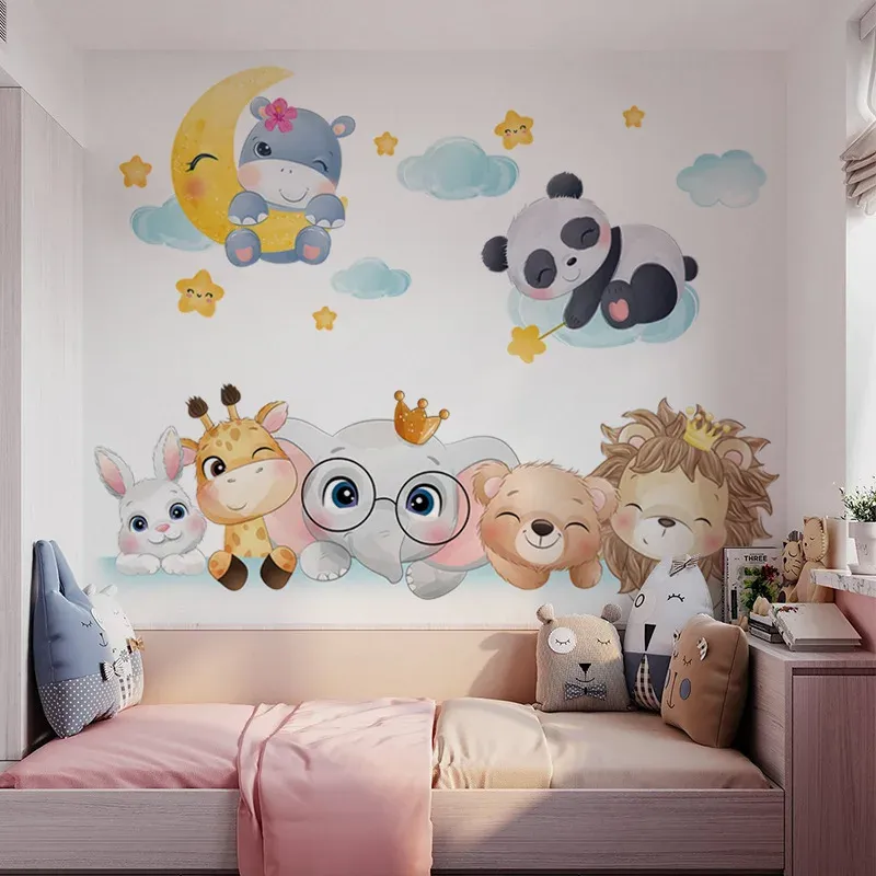 Autocollants muraux animaux de la forêt pour chambre d'enfant, en vinyle, éléphant et lion 13