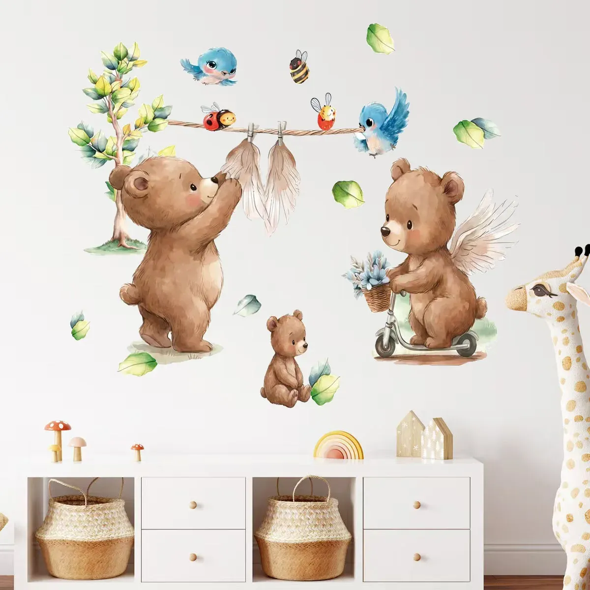 Autocollants muraux animaux de la forêt pour chambre d'enfant, en vinyle, éléphant et lion 25