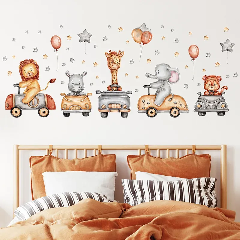 Autocollants muraux animaux de la forêt pour chambre d'enfant, en vinyle, éléphant et lion 19