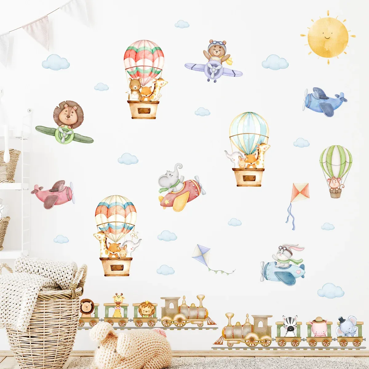 Autocollants muraux animaux de la forêt pour chambre d'enfant, en vinyle, éléphant et lion 17