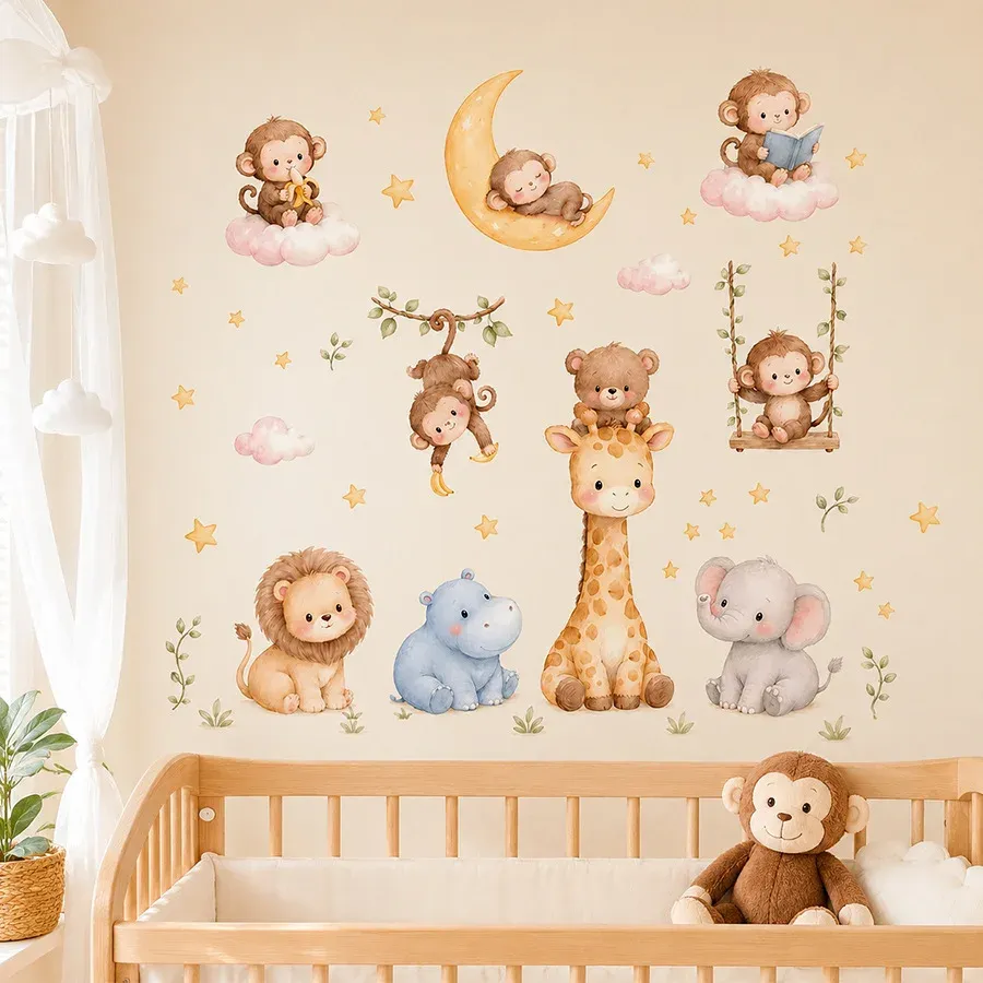 Autocollants muraux animaux de la forêt pour chambre d'enfant, en vinyle, éléphant et lion 21