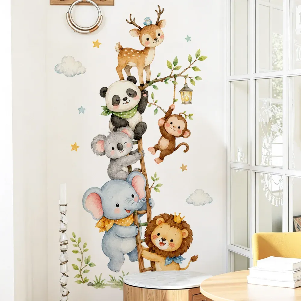 Autocollants muraux animaux de la forêt pour chambre d'enfant, en vinyle, éléphant et lion 16