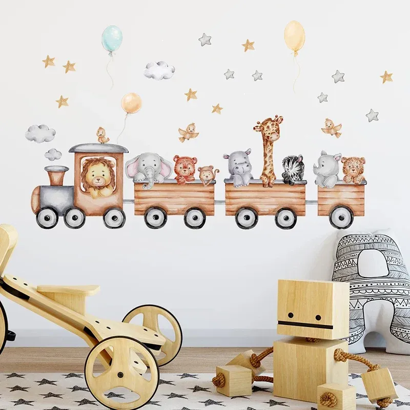 Autocollants muraux animaux de la forêt pour chambre d'enfant, en vinyle, éléphant et lion 15