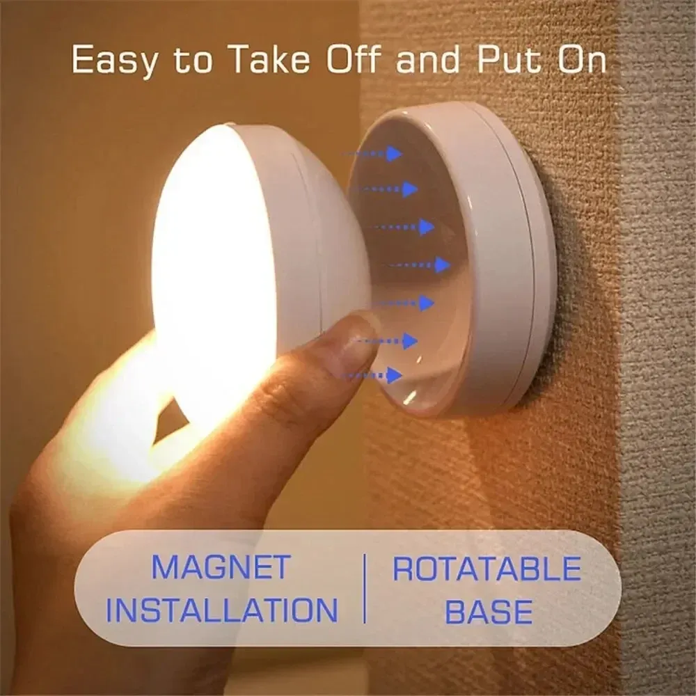 Veilleuse à détection de mouvement rechargeable sans fil à LED rotative à 360°, magnétique, pour cuisine ou chevet