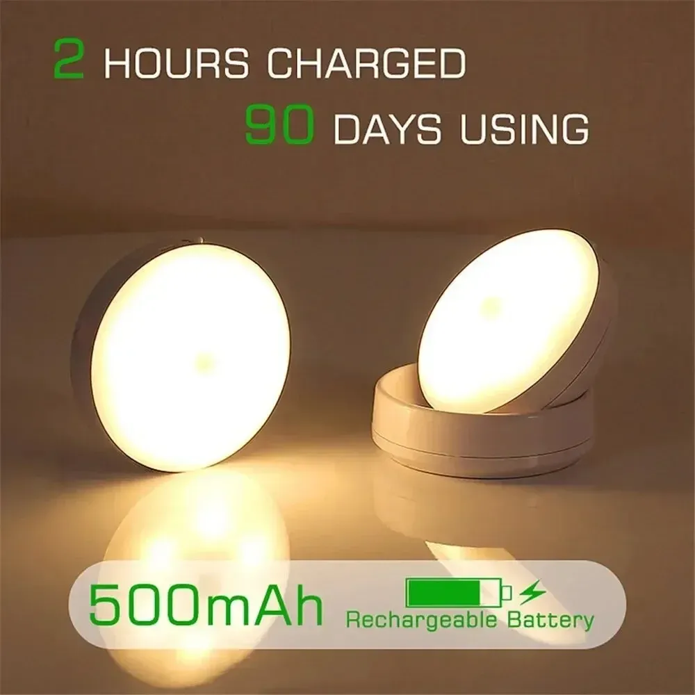 Veilleuse à détection de mouvement rechargeable sans fil à LED rotative à 360°, magnétique, pour cuisine ou chevet 4