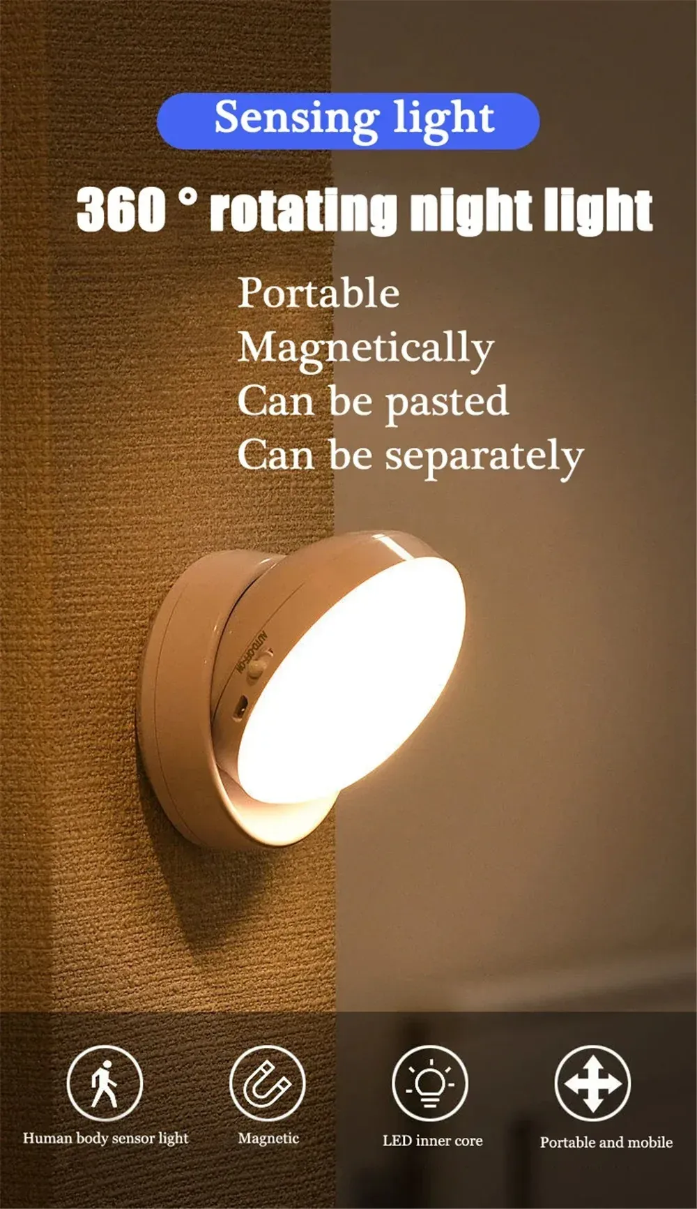 Lampe de nuit avec capteur de mouvement dans un intérieur