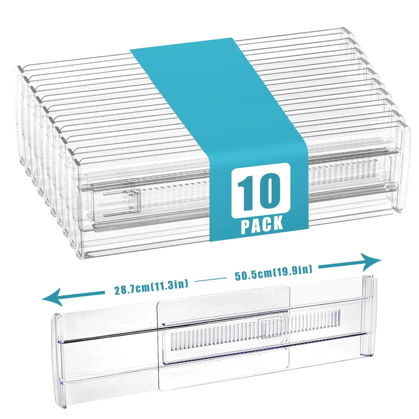 Organisateurs de tiroirs réglables et extensibles, transparents, pour vêtements et ustensiles de cuisine (lot de 6, 8, 10 ou 12) 7