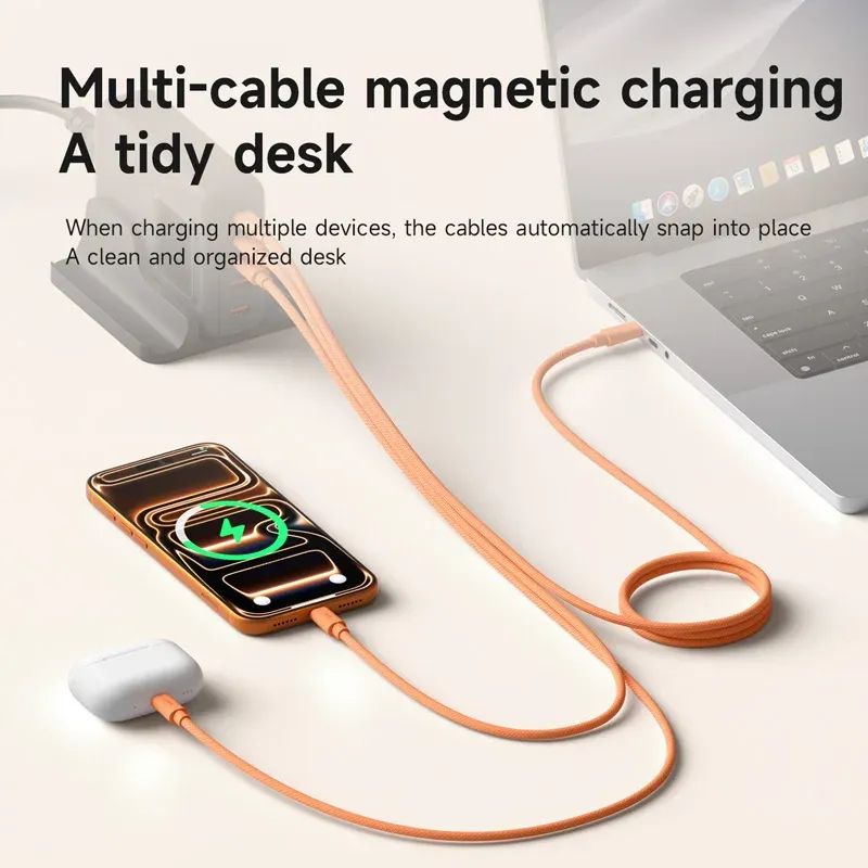 Câble USB-C magnétique Hagibis enroulé, charge rapide 240 W, compatible CarPlay iPhone 16/17 Pro 2