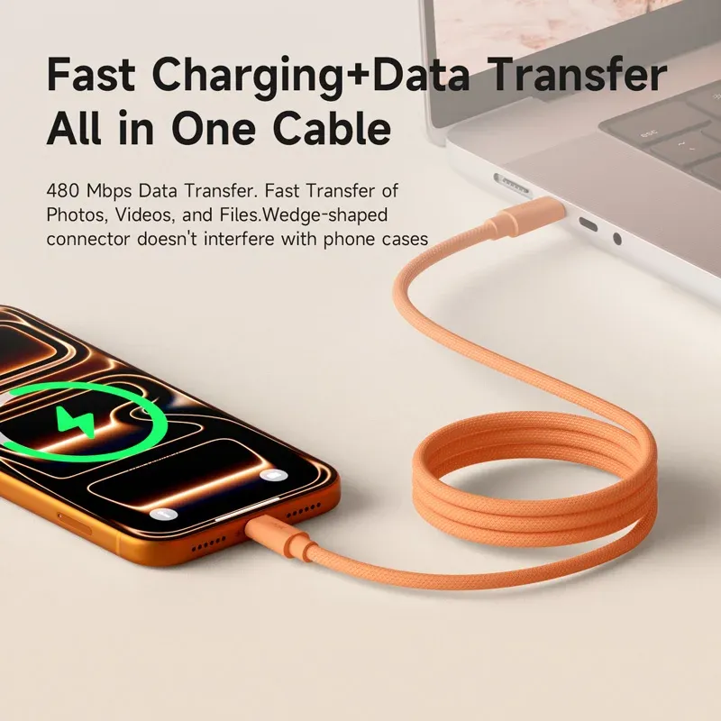 Câble USB-C magnétique Hagibis enroulé, charge rapide 240 W, compatible CarPlay iPhone 16/17 Pro 6