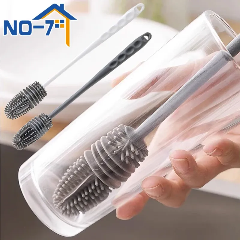 Brosse à biberons en silicone à long manche, pour le nettoyage des biberons et des tasses