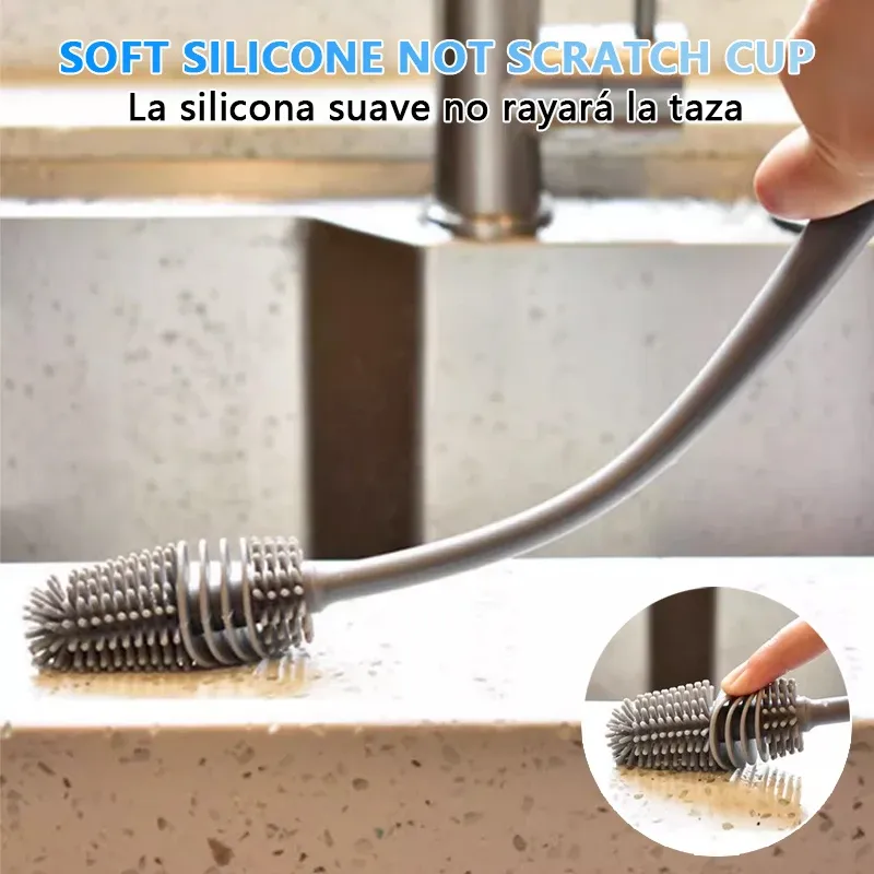 Brosse à biberons en silicone à long manche, pour le nettoyage des biberons et des tasses 3