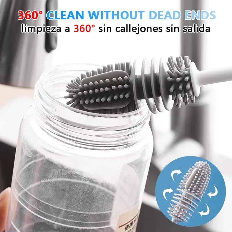 Brosse à biberons en silicone à long manche, pour le nettoyage des biberons et des tasses 2