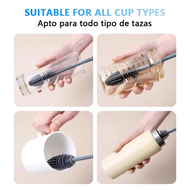 Brosse à biberons en silicone à long manche, pour le nettoyage des biberons et des tasses 5