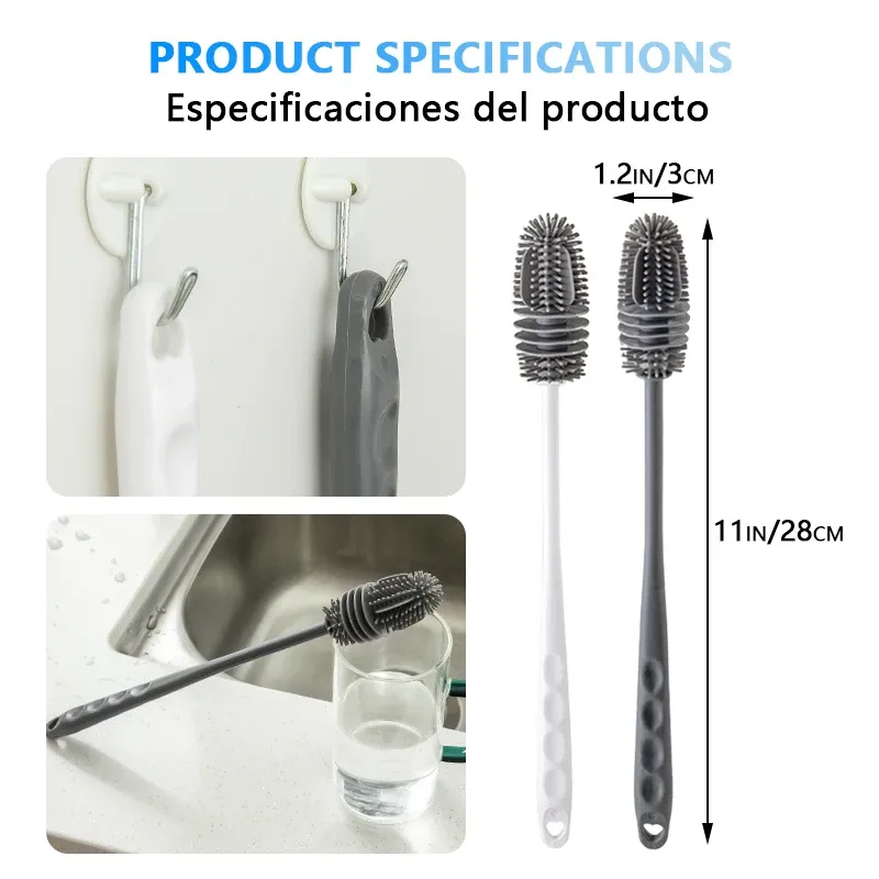 Brosse à biberons en silicone à long manche, pour le nettoyage des biberons et des tasses 6