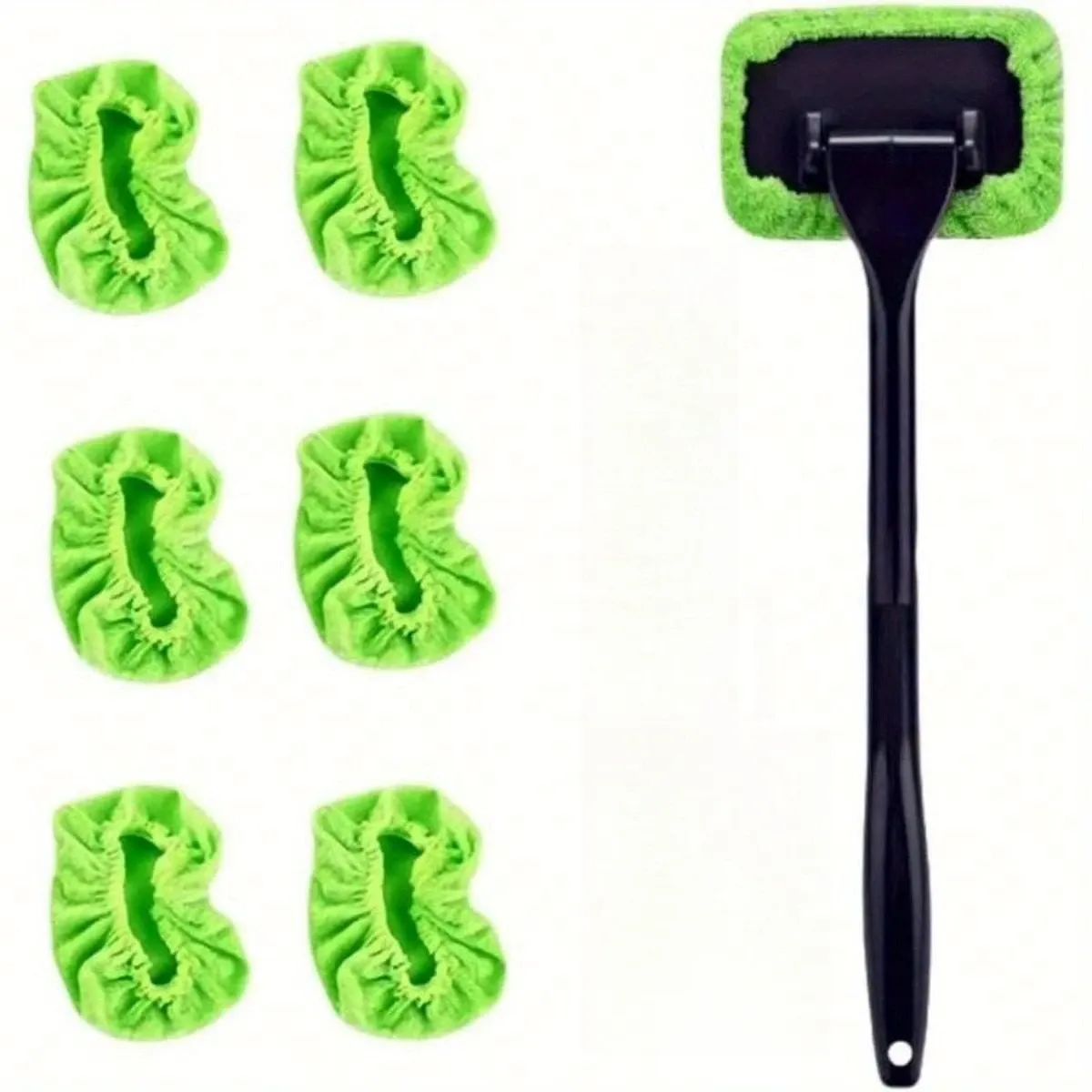Nettoyeur de pare-brise télescopique avec tampons en microfibre lavables pour intérieur de voiture, vert