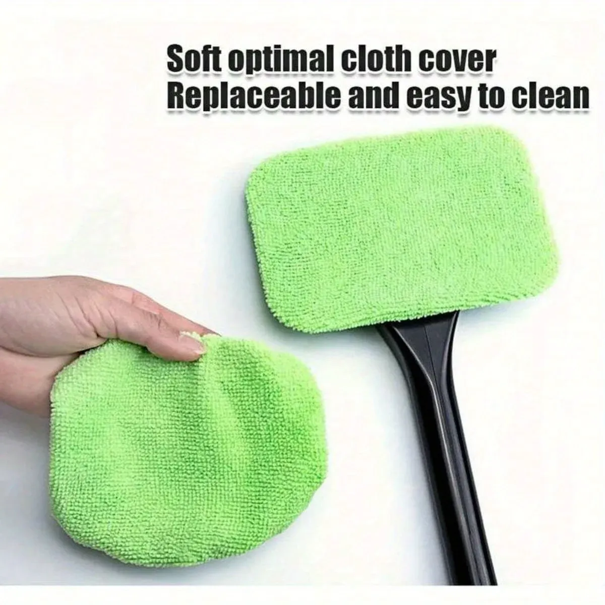 Nettoyeur de pare-brise télescopique avec tampons en microfibre lavables pour intérieur de voiture, vert 3