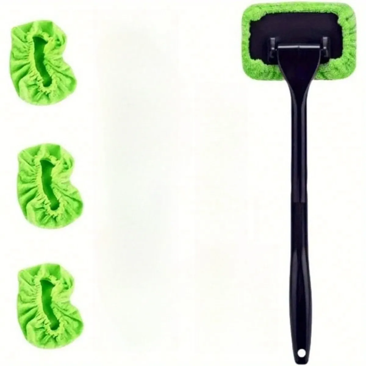 Nettoyeur de pare-brise télescopique avec tampons en microfibre lavables pour intérieur de voiture, vert 7