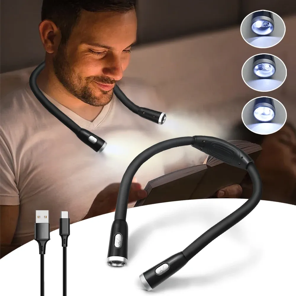 Lampe de lecture LED à suspendre au cou, rechargeable par USB ou pile AAA, protection des yeux, idéale pour la lecture nocturne