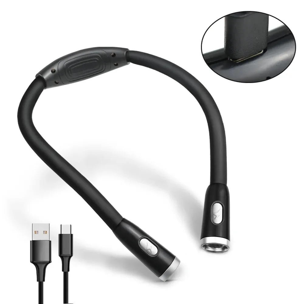 Lampe de lecture LED à suspendre au cou, rechargeable par USB ou pile AAA, protection des yeux, idéale pour la lecture nocturne 7