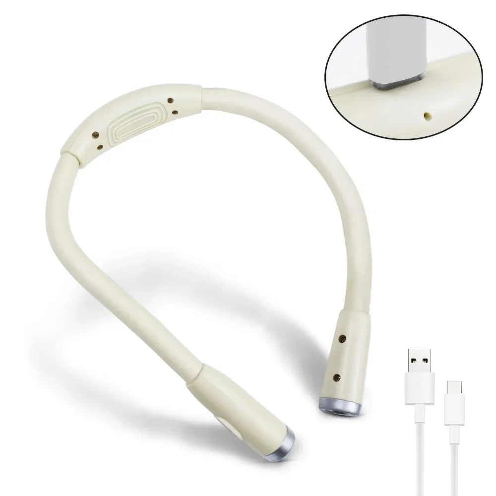 Lampe de lecture LED à suspendre au cou, rechargeable par USB ou pile AAA, protection des yeux, idéale pour la lecture nocturne 8