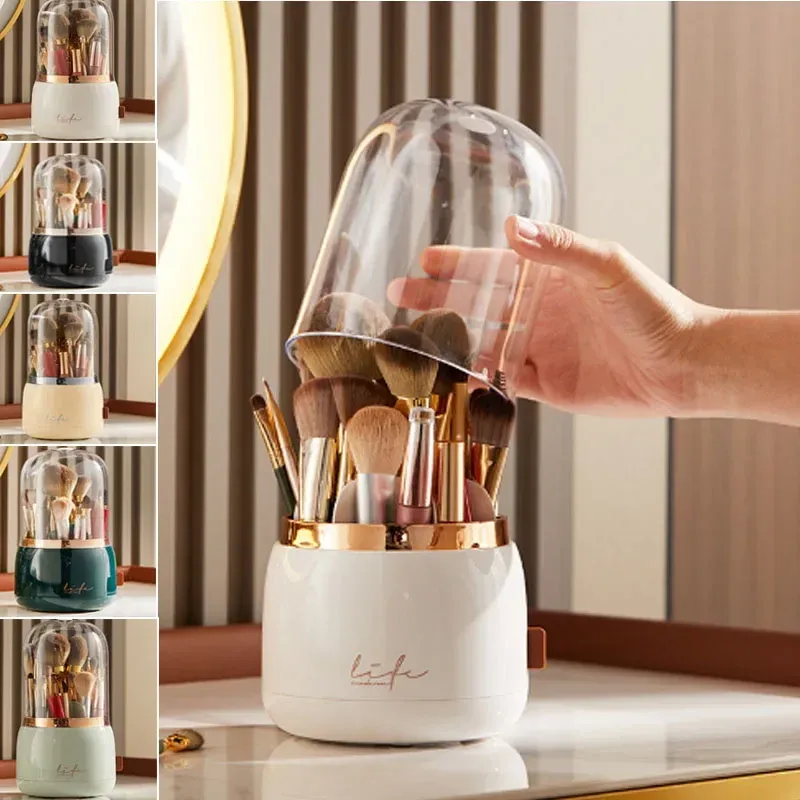 Boîte de rangement rotative à 360° en plastique transparent pour rouge à lèvres, porte-pinceaux et stylos cosmétiques - Image 1