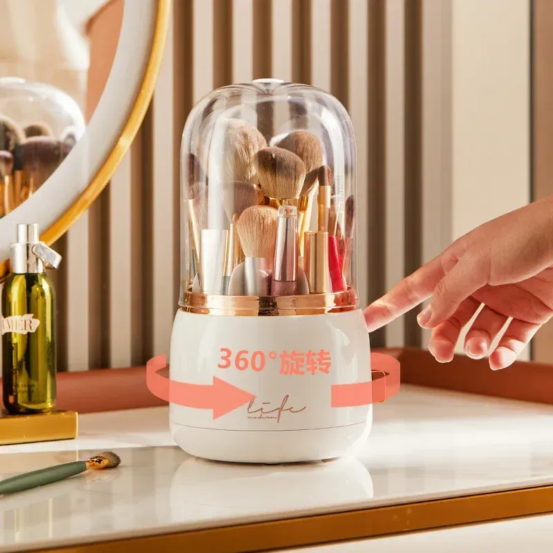 Boîte de rangement rotative à 360° en plastique transparent pour rouge à lèvres, porte-pinceaux et stylos cosmétiques 2
