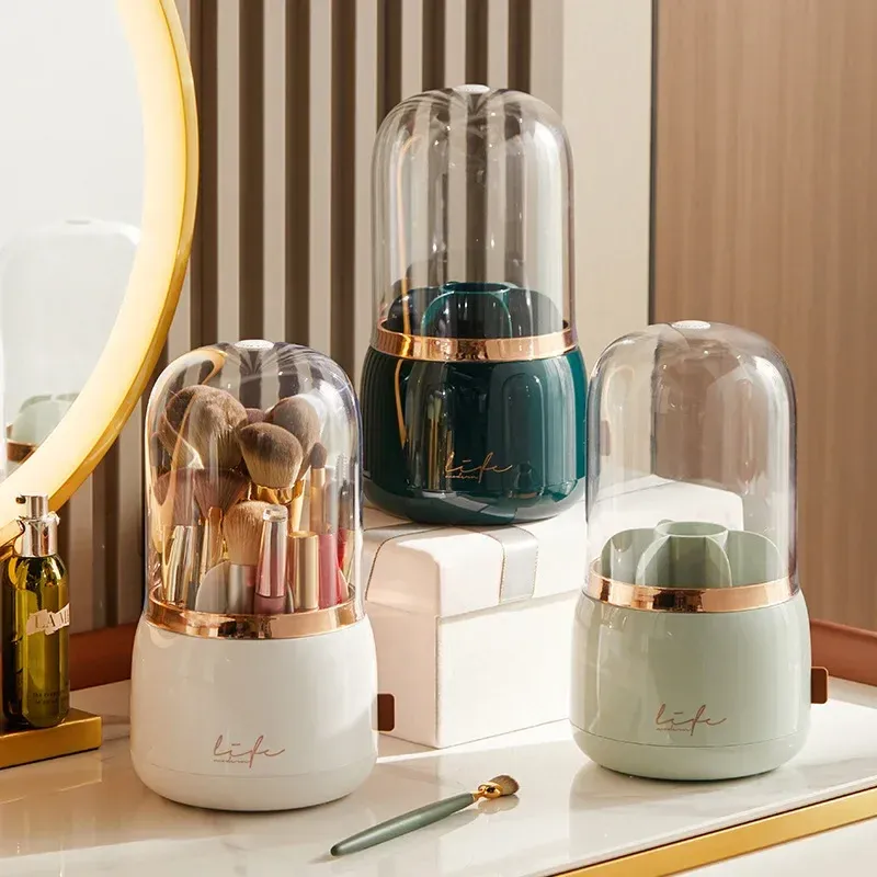 Boîte de rangement rotative à 360° en plastique transparent pour rouge à lèvres, porte-pinceaux et stylos cosmétiques 3