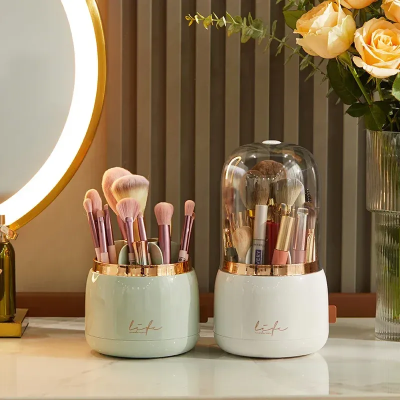 Boîte de rangement rotative à 360° en plastique transparent pour rouge à lèvres, porte-pinceaux et stylos cosmétiques 4