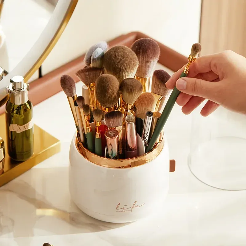 Boîte de rangement rotative à 360° en plastique transparent pour rouge à lèvres, porte-pinceaux et stylos cosmétiques 5