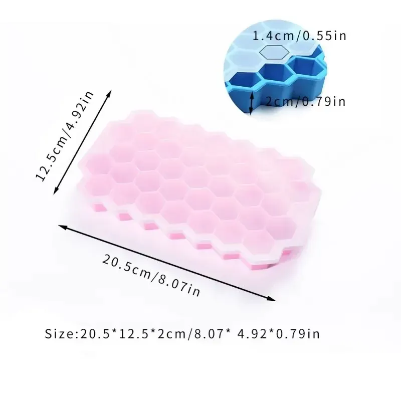 Plateau à glaçons en silicone nid d'abeille avec couvercle, 37 cellules, empilable et démoulage facile 3